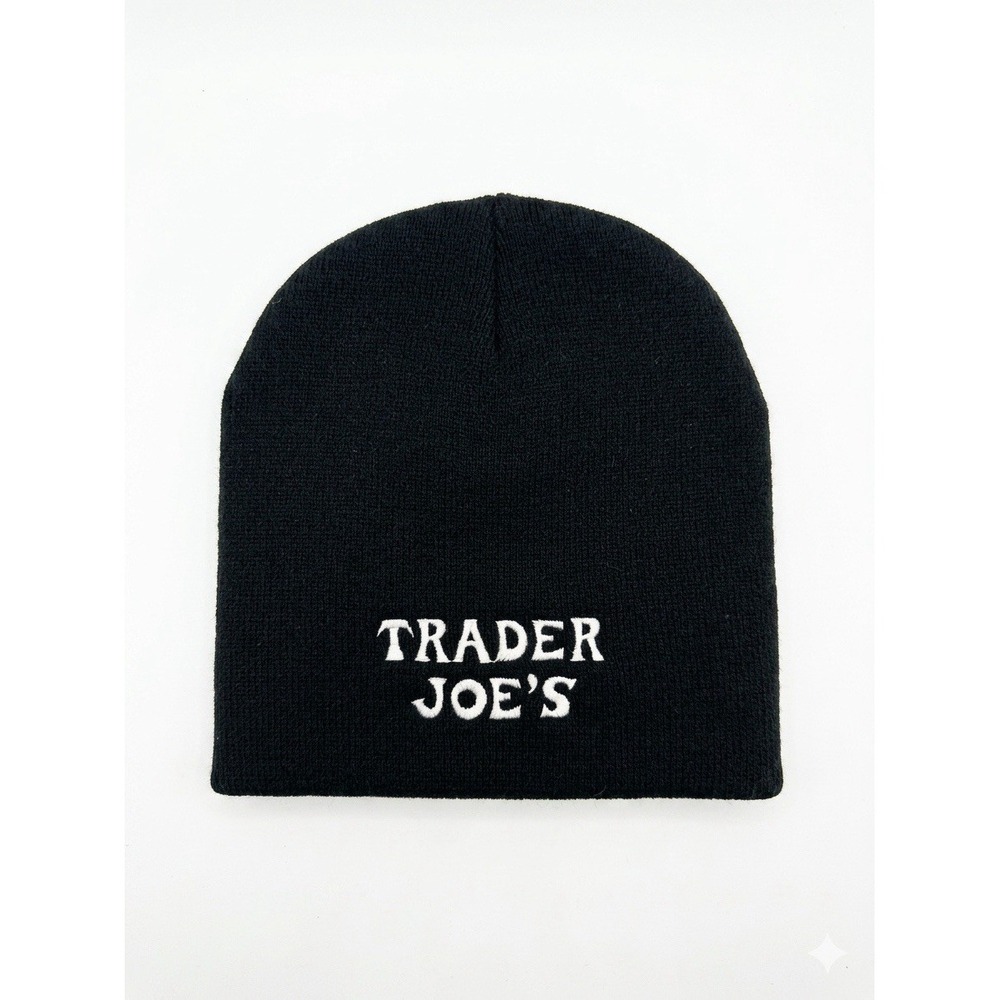 Trader Joe's Beanie Uni-Sex Black One Size Embroidered Logo Crew Wear Everyday